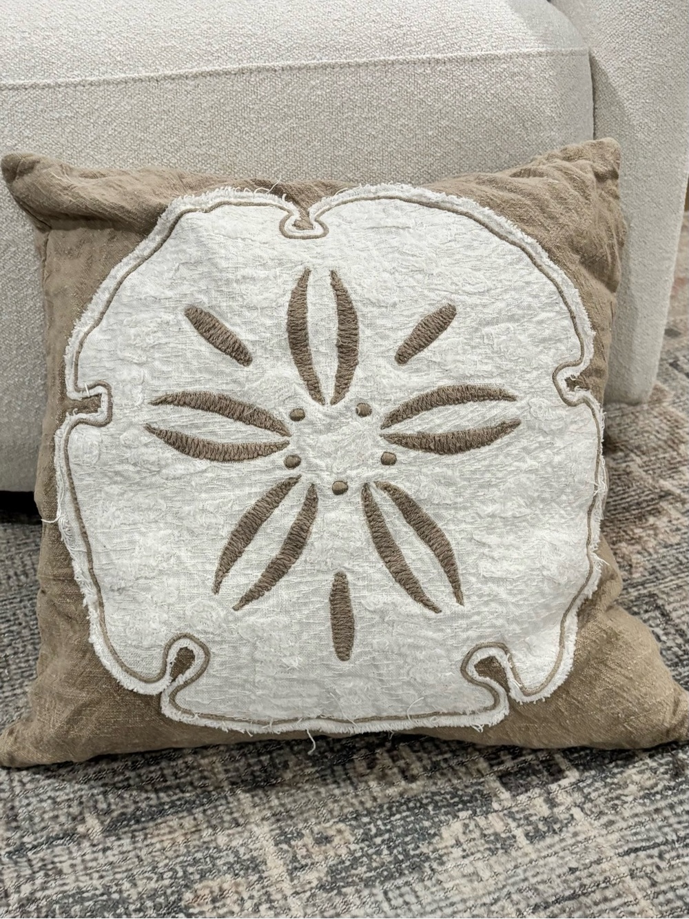 Pottery Barn coastal appliqué down filled throw pillow